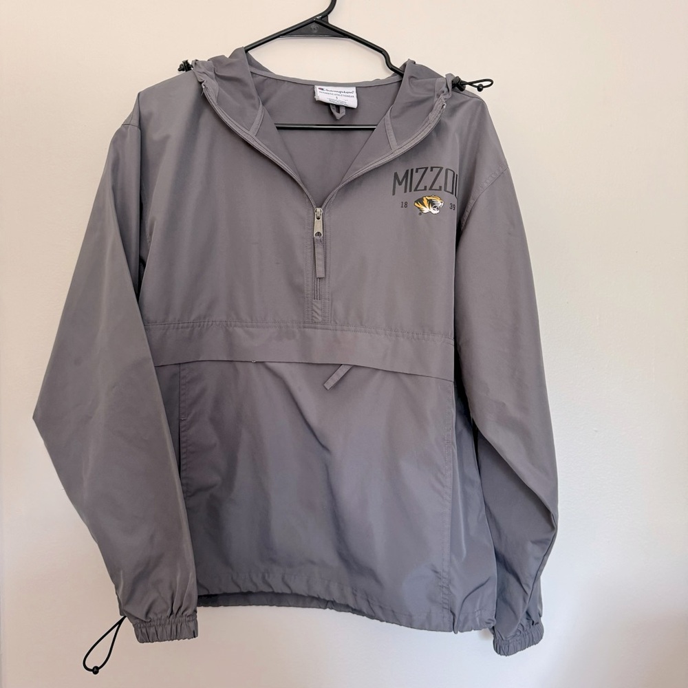 University of Missouri Gray Rain Jacket Windbreaker Pullover Half Zip